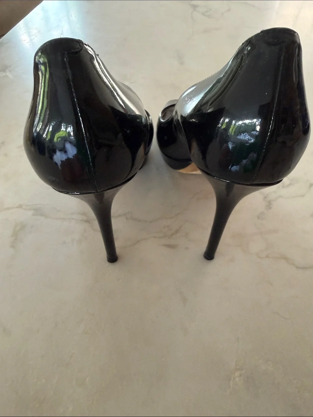 Jimmy Choo Black Patent Peep-Toe Stiletto Pumps size 40